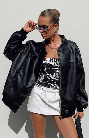 Goldsmith Faux Leather Bomber Jacket image number 1