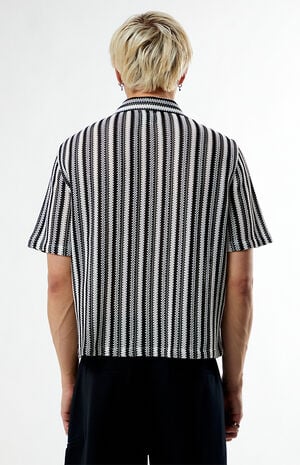 Black Striped Whirl Weave Camp Shirt image number 4