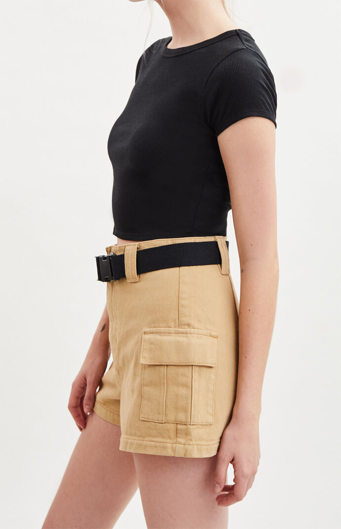 Camel Belted Utility Shorts