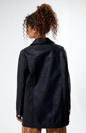 Longline Faux Leather Trucker Jacket image number 4