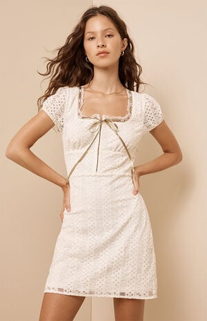 Short Sleeve Belle Lace Trim Mini Dress