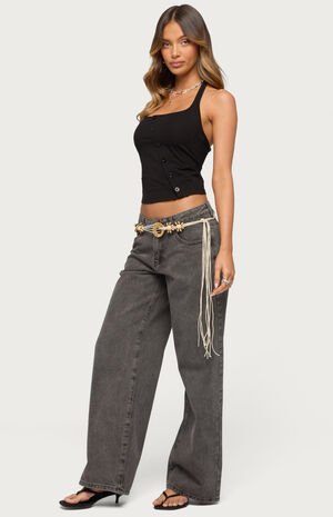 Asymmetric Button Up Halter Top image number 4