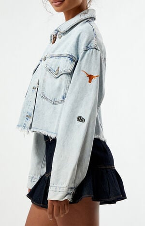 Texas Longhorns Frayed Cropped Denim Jacket image number 3