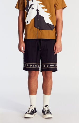Black Floral Embroidered Volley Shorts image number 2