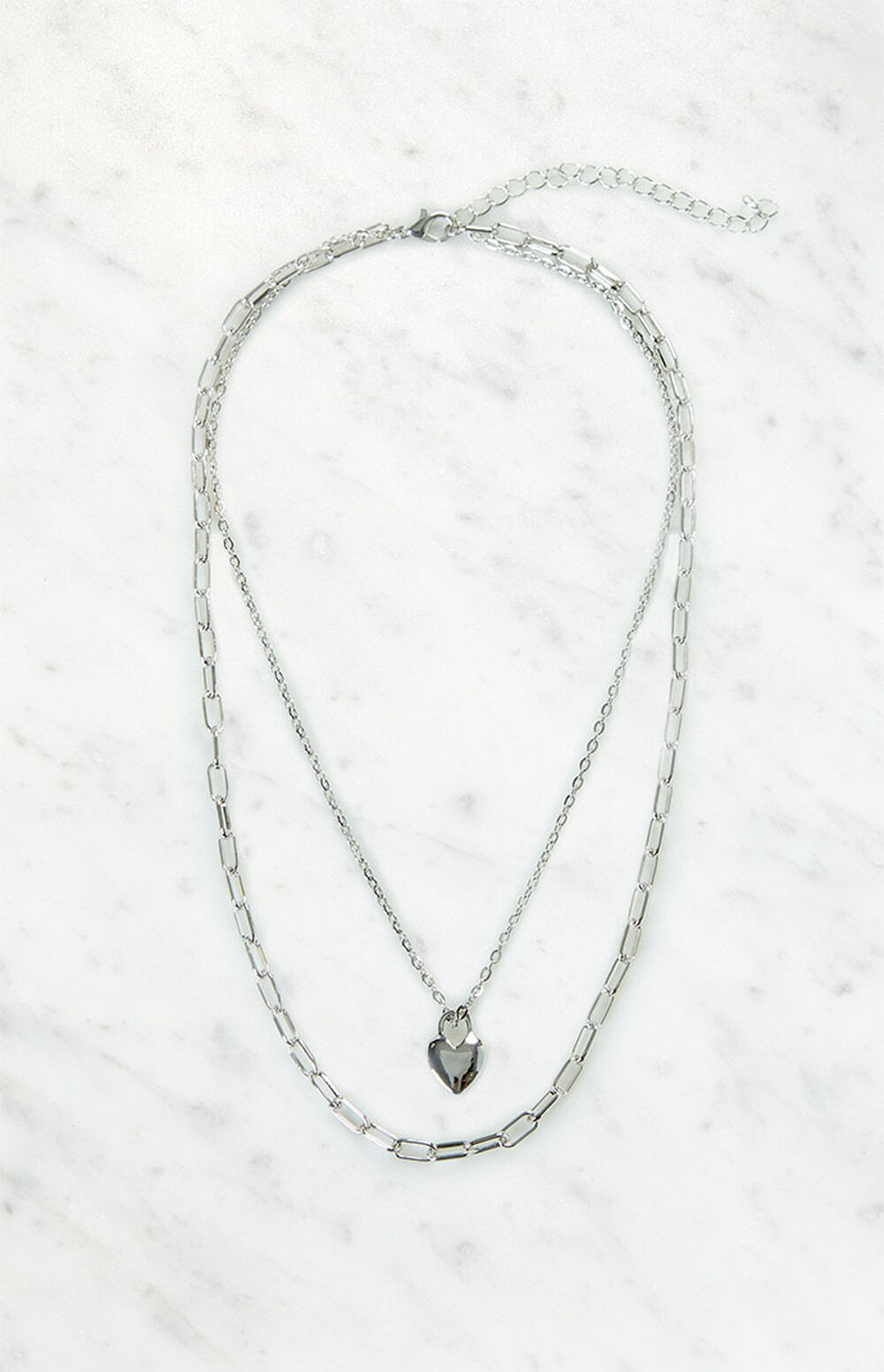 LA Hearts Silver Heart Chain Layered Necklace PacSun