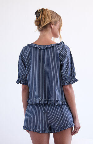 Printed Ruffle Short Sleeve Pajama Top image number 4