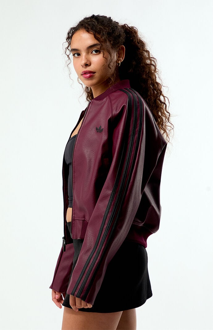 adidas Maroon Pleather SST Track Jacket