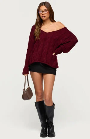 Inga Oversized Cable Knit Sweater image number 5
