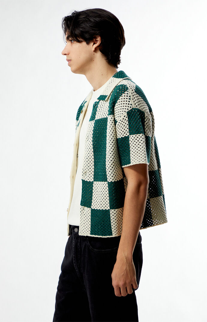 Pacsun Green & White Open Knit Spence Shirt