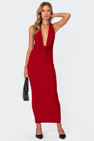 Cowl Neck Open Back Maxi Dress image number 4