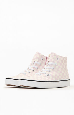 Kids Pink Checkerboard Authentic Hi Zip Shoes image number 2