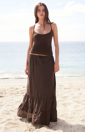 Brown Olive Maxi Skirt image number 4