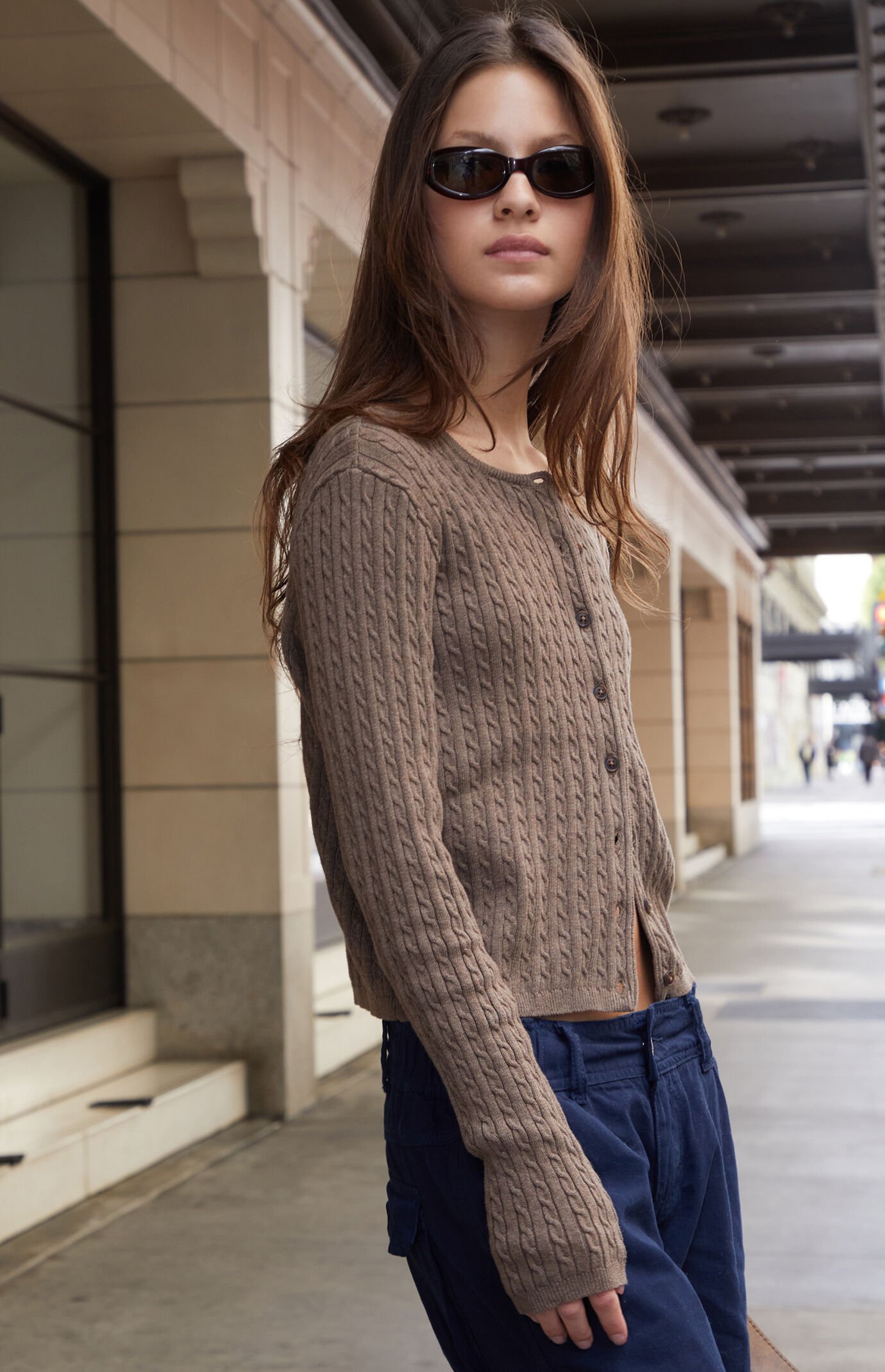 トップス SG Line Knit Cardigan (Brown) Twist Pattern Two Way Zipper Knit Cardigan CD20 - Korean