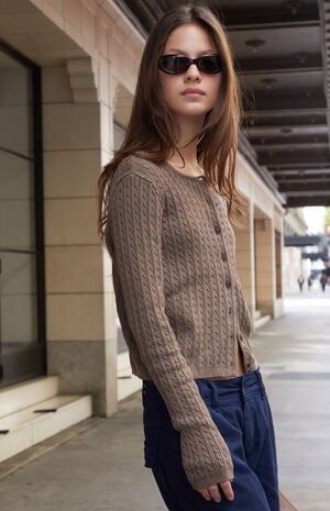 Brown Zoe Cable Knit Cardigan image number 3