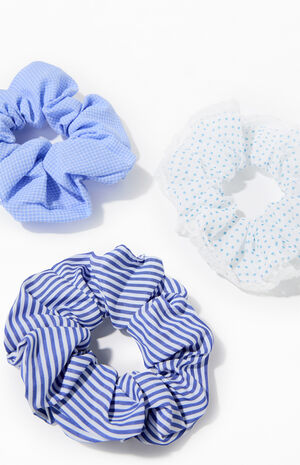 3 Pack Blue Mixed Print Scrunchies image number 2