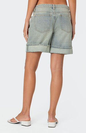 Cuffed Washed Denim Bermuda Shorts image number 5