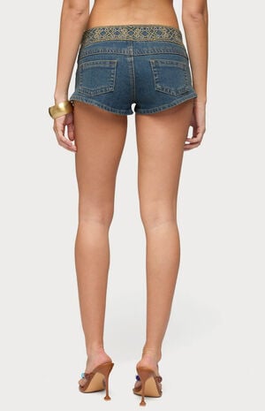 Zera Embroidered Denim Micro Shorts image number 3