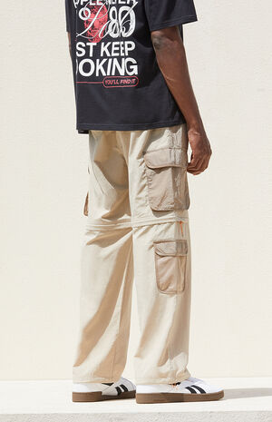 Tan Baggy Nylon Cargo Zip Off Pants image number 6
