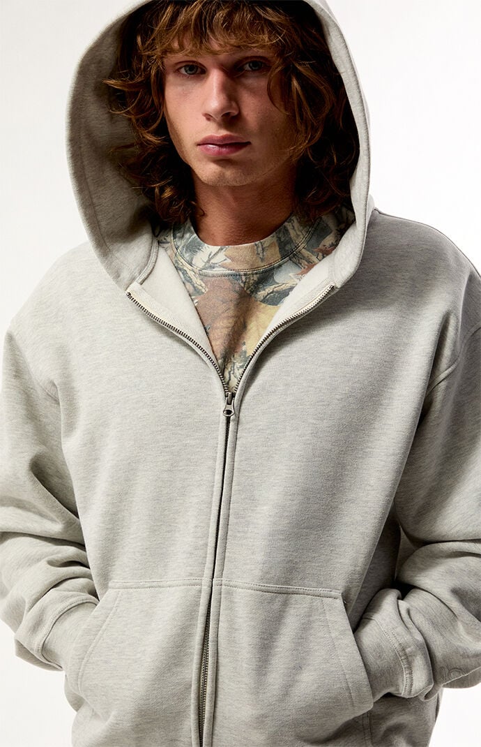 Pacsun Heather Grey Snow Wash Full Zip Hoodie
