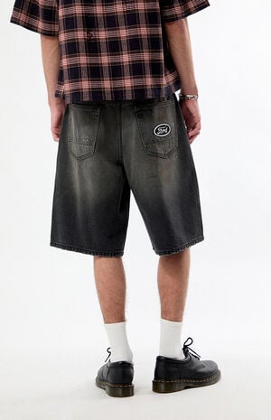 Dirty Black Wash Baggy Jean Shorts image number 2