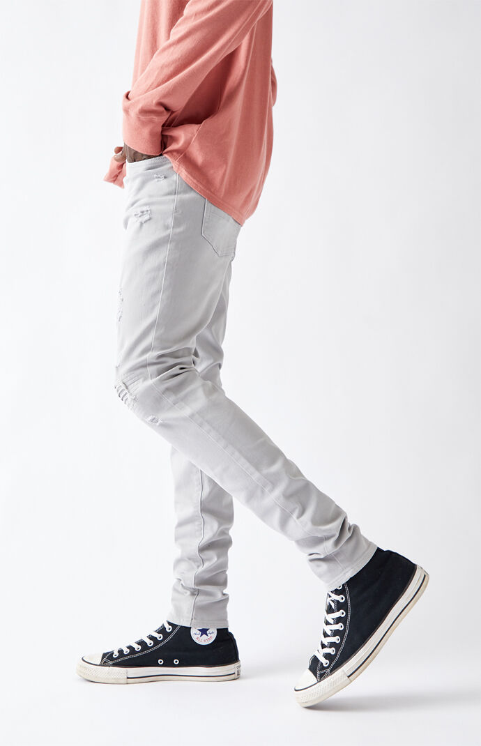 Light Gray Rip & Repair Stacked Skinny Jeans