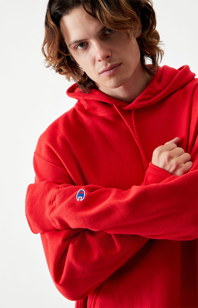 Script Embroidered Reverse Weave Pullover Hoodie