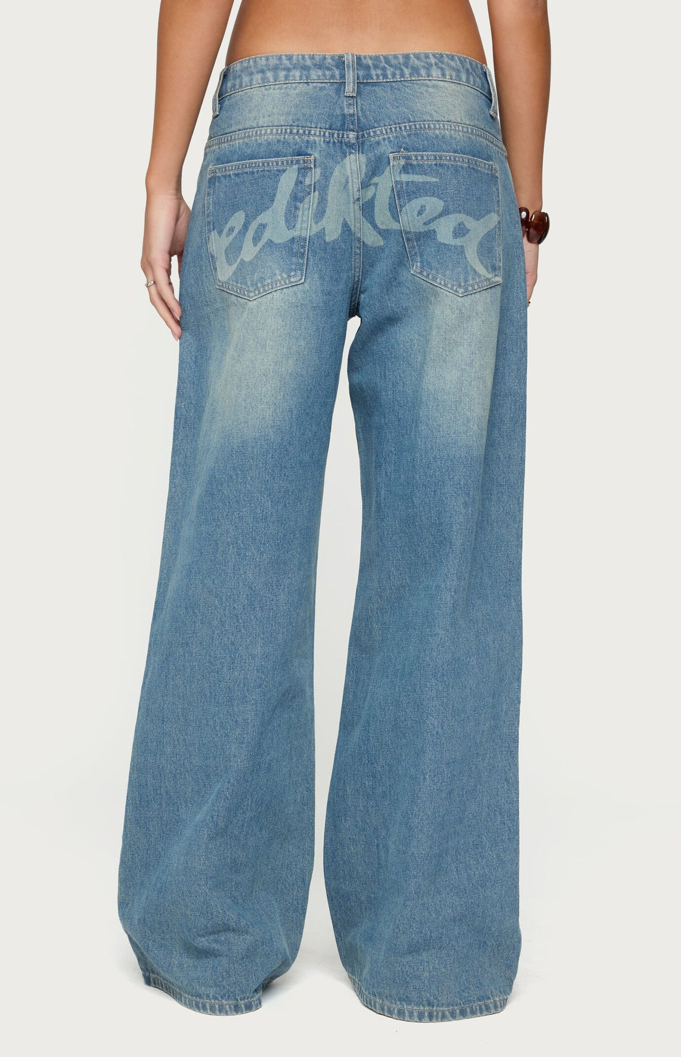 Edikted Graphic Vintage Washed Low Rise Jeans