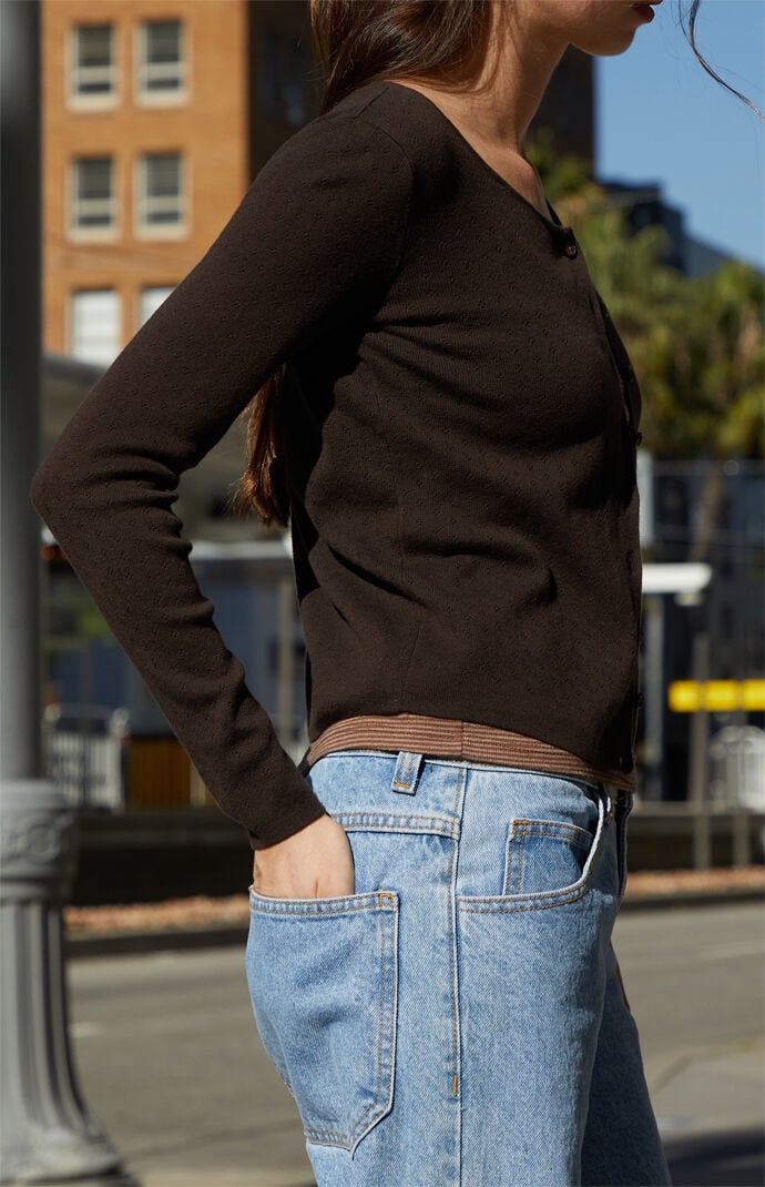 John Galt Brown Athelia Pointelle Cardigan