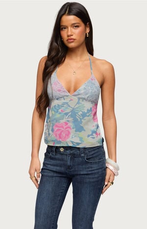 Bloomey Printed Backless Halter Top image number 1