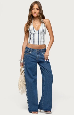 Sofey Striped Denim Halter Top image number 5