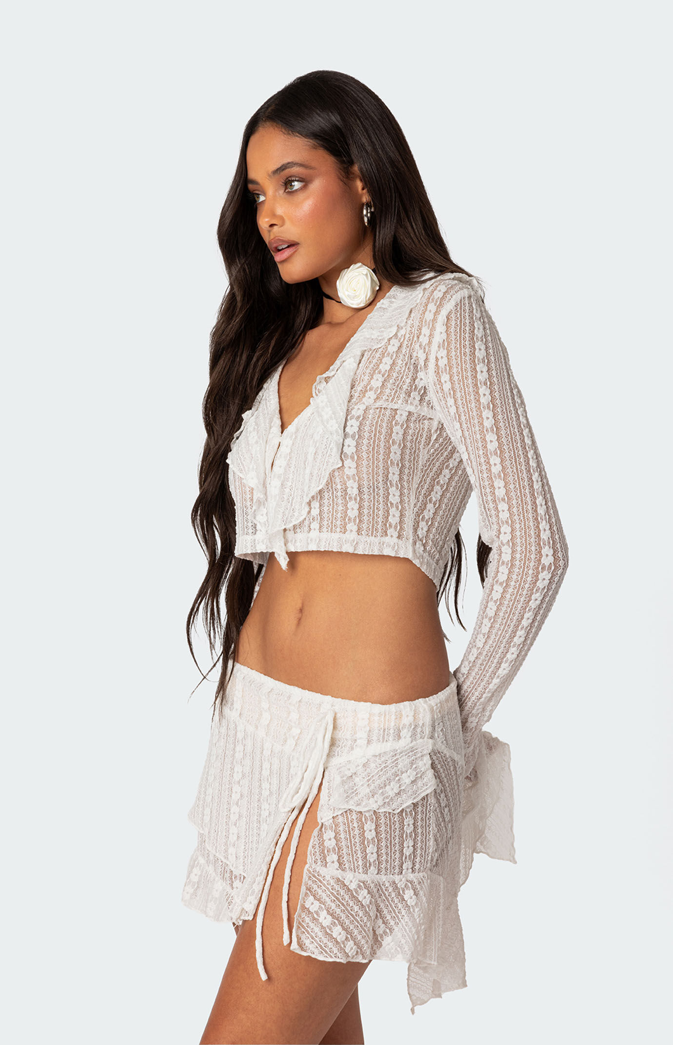 Edikted Anastasia Sheer Lace Crop Top | Pacsun