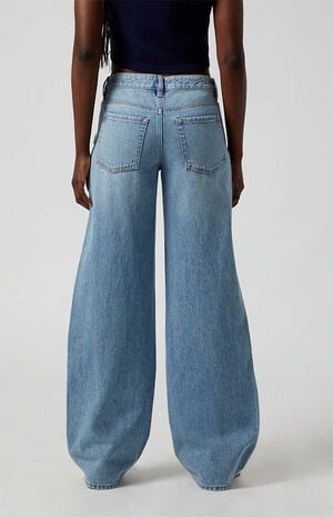 Casey Low Rise Baggy Jeans Rhinestone Bow Light Indigo image number 4