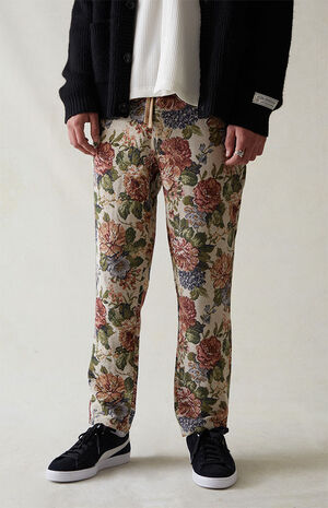 Canvas Floral Printed Slim Trousers image number 1