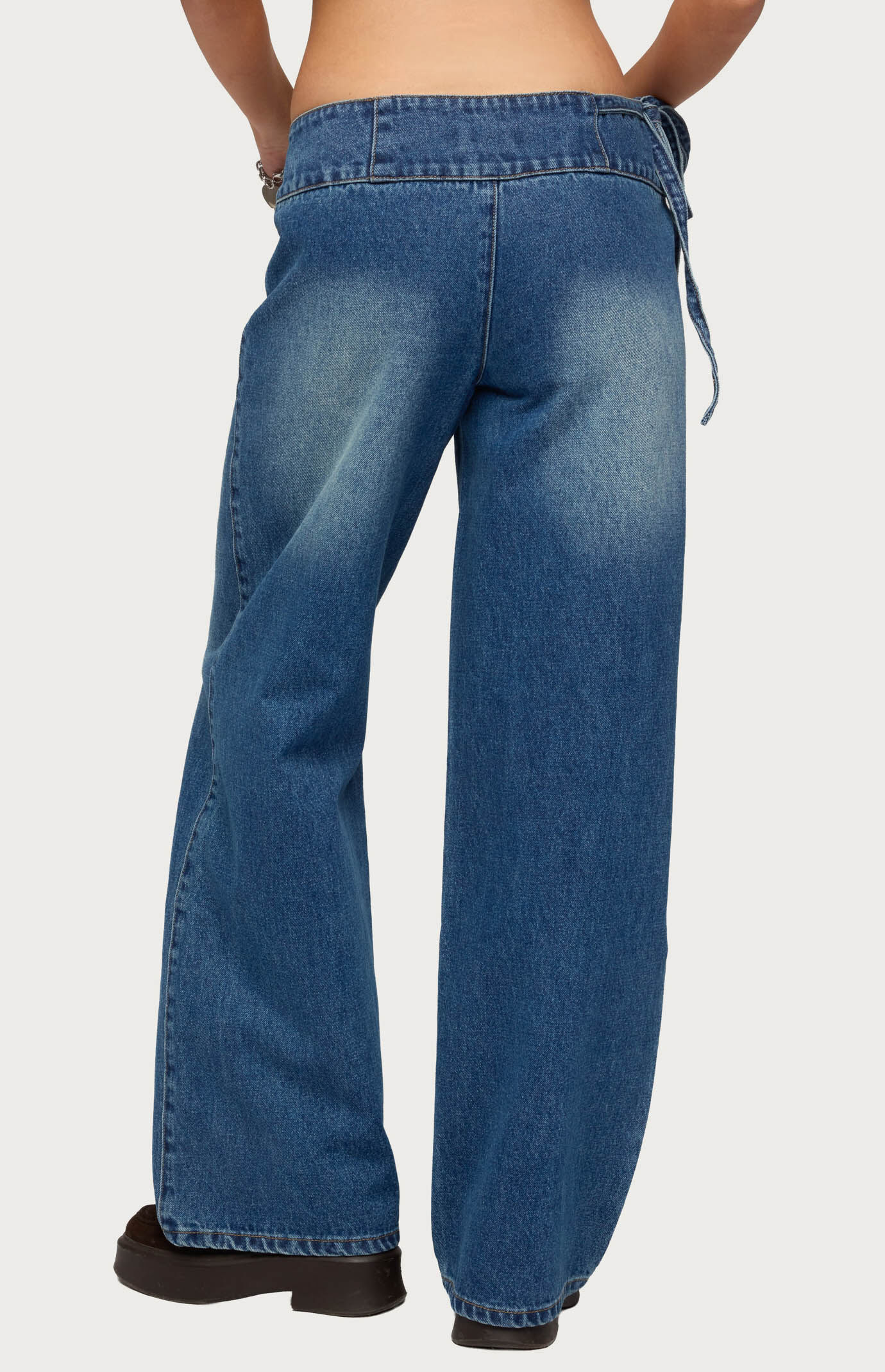 Edikted Cleo Tie Waist Low Rise Baggy Jeans