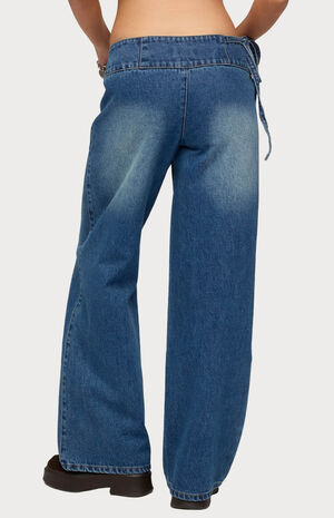 Cleo Tie Waist Low Rise Baggy Jeans image number 3