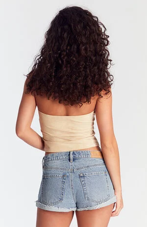 Light Indigo Raw Cut Denim Micro Shorts image number 4