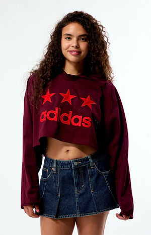 Maroon Fem Long Sleeve Cropped Hockey Jersey image number 3