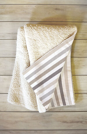 Beige Striped Large Fleece Throw Blanket image number 2