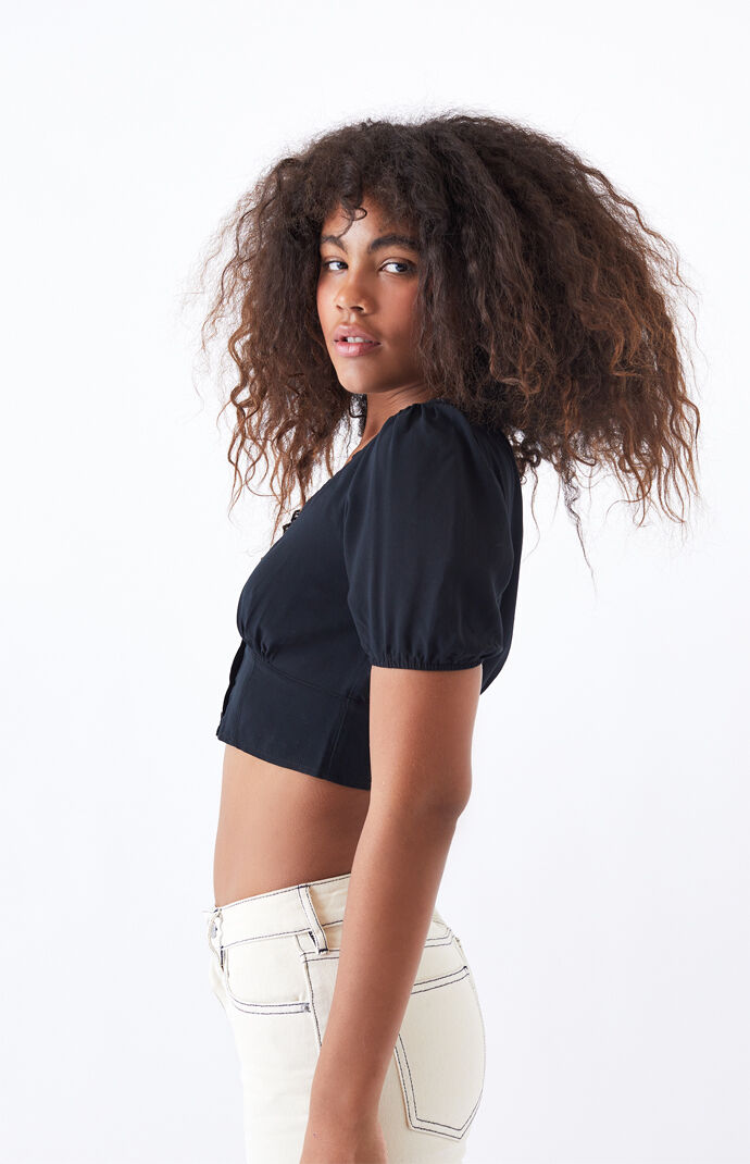 Lace Trim V-Neck Top