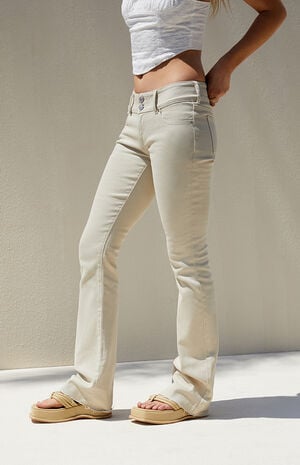 PacSun Beige Stretch Wide Waistband Low Rise Bootcut Jeans