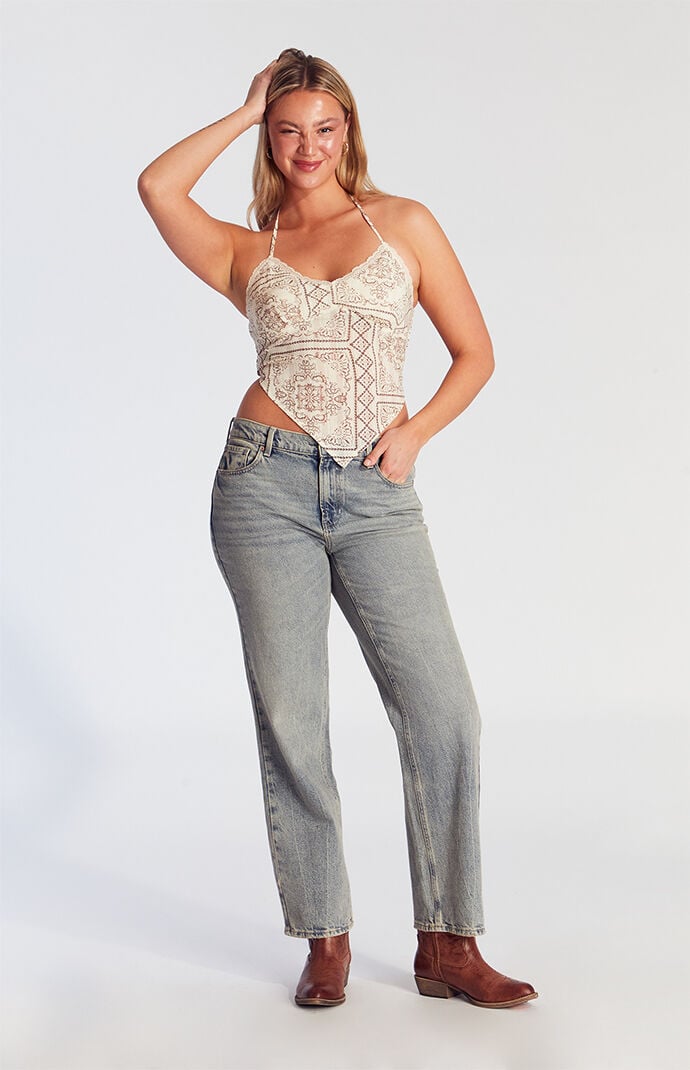 Image: Jordyn Low Rise Straight Leg Jeans Medium Indigo