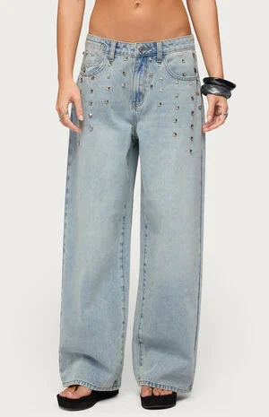 Oaklee Studded Low Rise Baggy Jeans image number 1