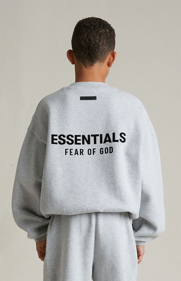 Fear of God Essentials Kids Light Heather Grey Fleece Crew Neck Sweatshirt  | PacSun