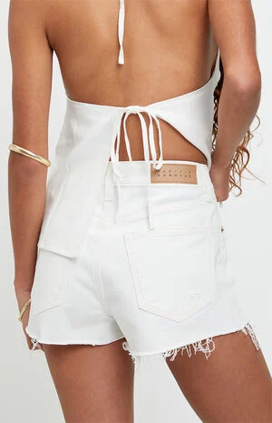 Ivy High Waisted Festival Jean Shorts Stretch White image number 2