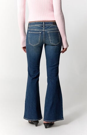 Alana Ultimate Low Rise Flare Jeans Stretch Contrast Stitch Dark Blue image number 4