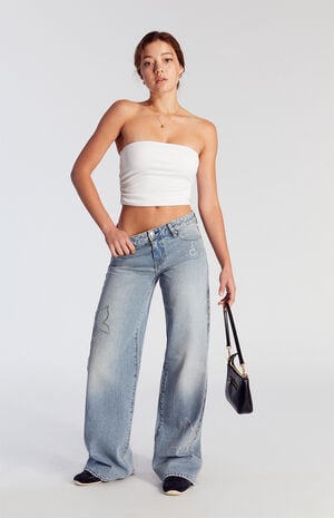 Casey Rhinestone Butterfly Low Rise Baggy Jeans