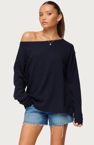 Damari Off Shoulder Oversized Waffle Top image number 1