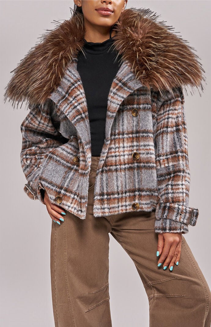 AZALEA WANG Linnea Plaid Grey Bomber Jacket