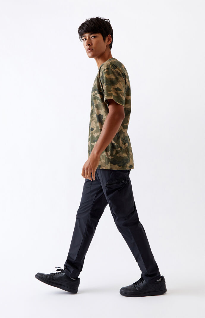 Utility Black Side Zip Nylon Slim Cargo Pants