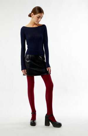 Burgundy Solid Color Tights image number 1